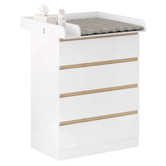 White Changing Table with 4 Drawers | Baby Dresser | Optimized Storage