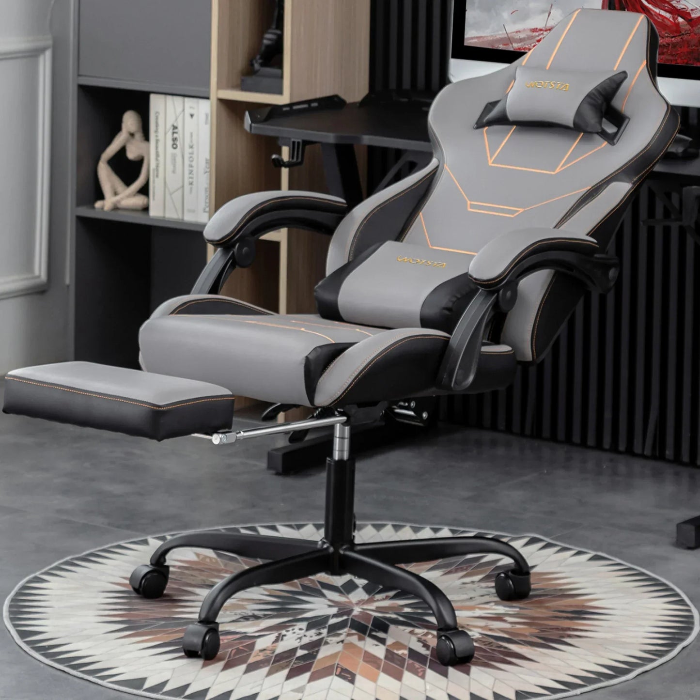 Fauteuil Gaming Ergonomique - Chaise Bureau avec Repose-Pieds Support Lombaire Gris Afa3c4769847449bc9852b8ae5ad58d0ev