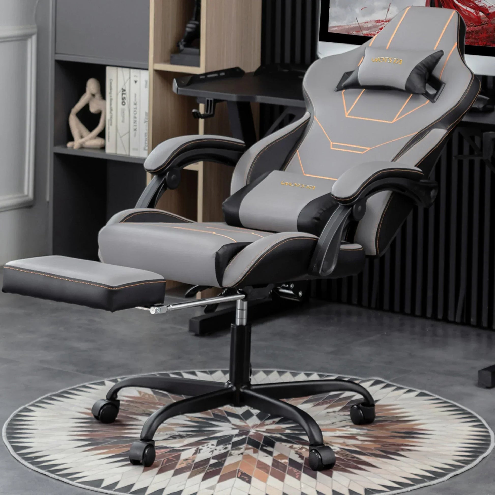 Fauteuil Gaming Ergonomique - Chaise Bureau avec Repose-Pieds Support Lombaire Gris Afa3c4769847449bc9852b8ae5ad58d0ev