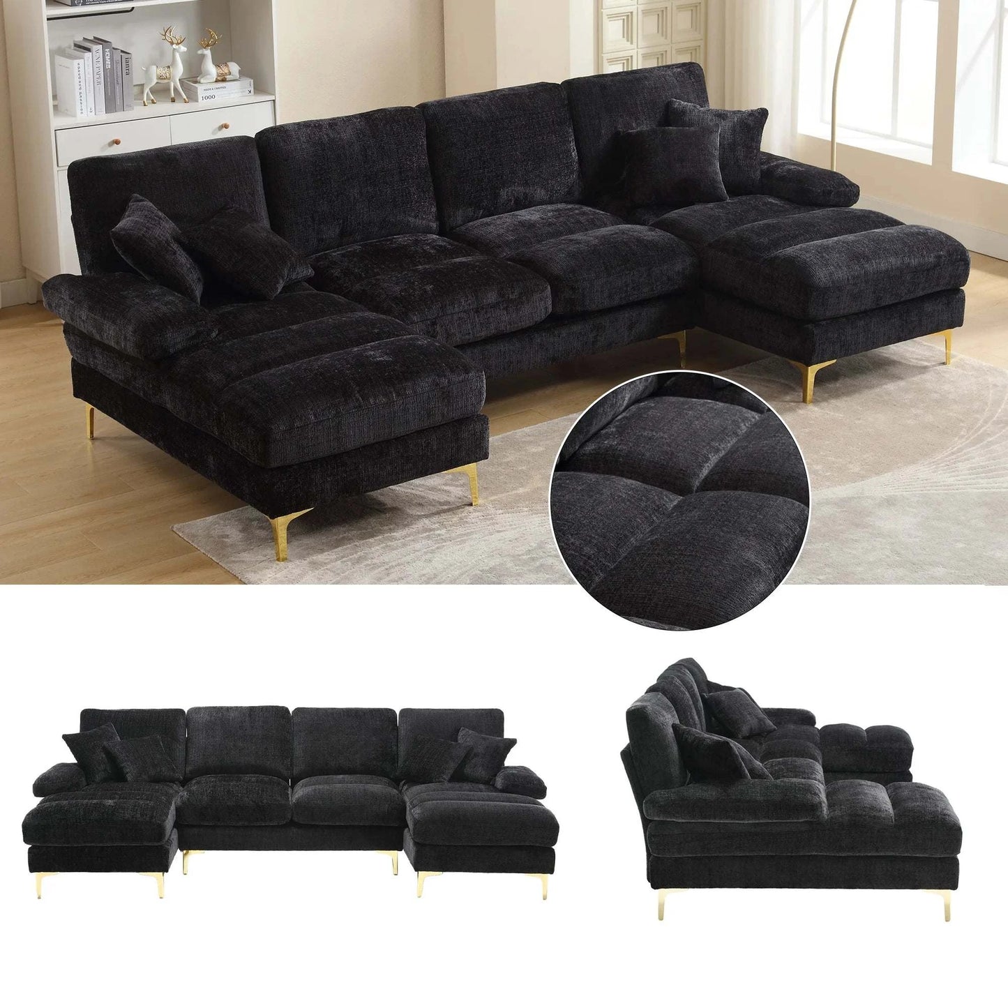 Grand Canapé U Chenille Moderne - Salon XXL avec 2 Méridienne Tissu Premium Cheminée Afafacfc65b1346d0a813167ea72a88656