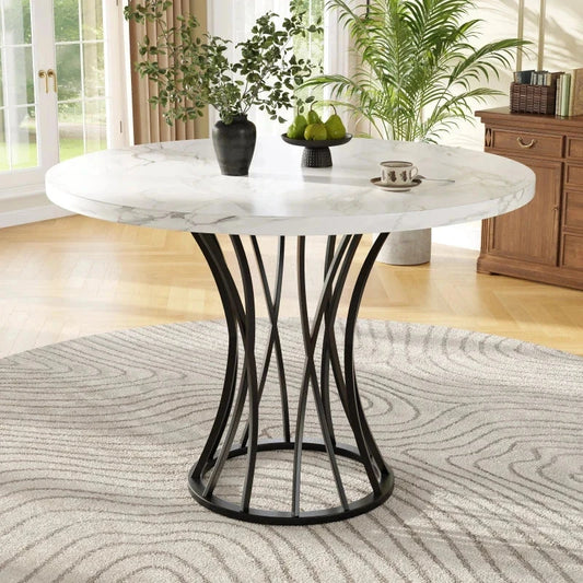 Table Ronde 80cm - Marbre - 4-6 Personnes - Pieds Noirs Design 