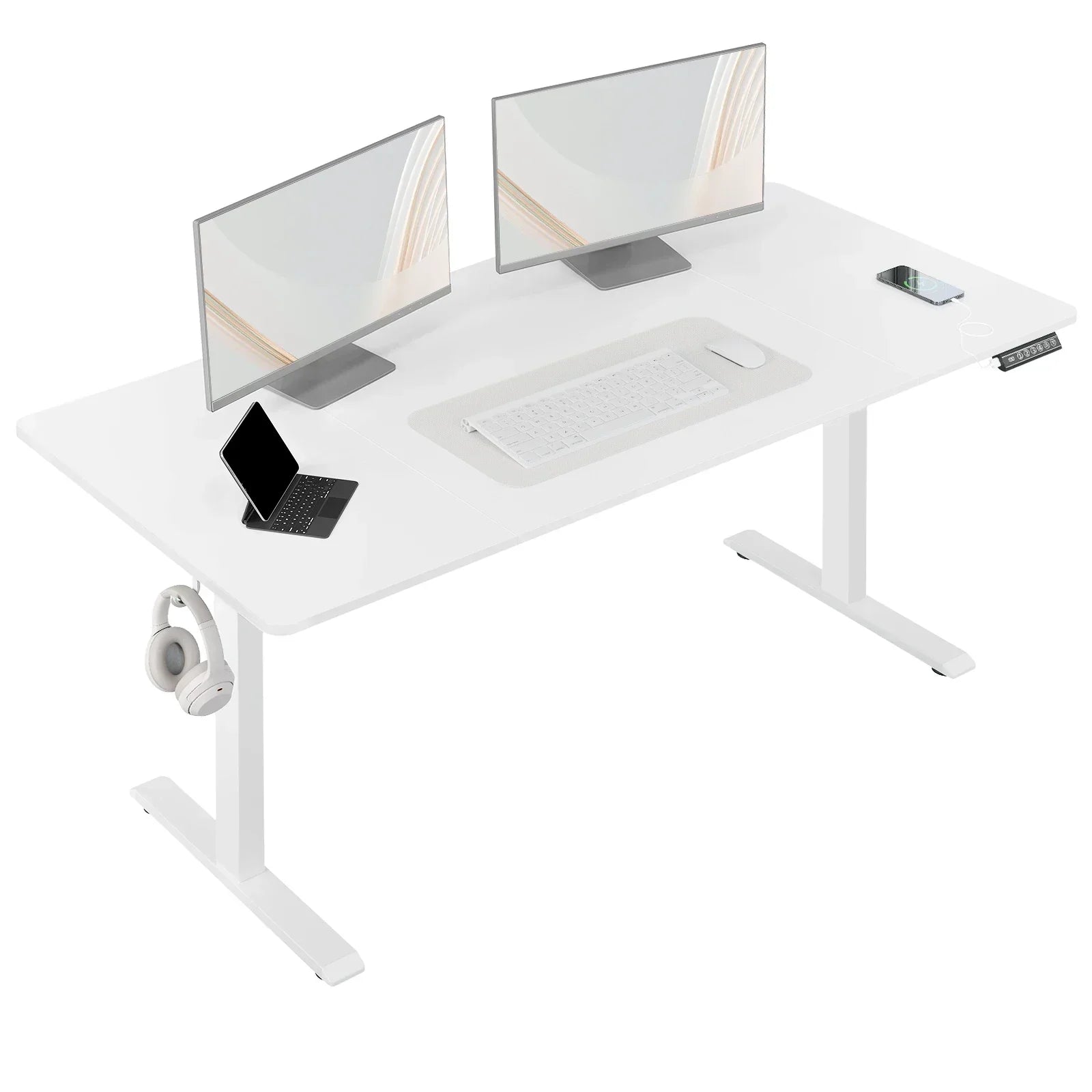 Bureau gaming Assis-Debout Électrique 100-160x60cm USB - Réglable 72-120cm blanc ou maron et noir. 
