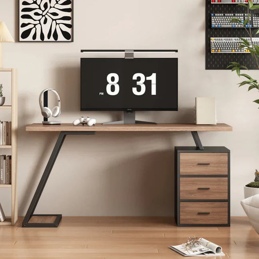 Bureau Design 140cm - 3 Tiroirs Rails Amortis Style Moderne Bois Métal 