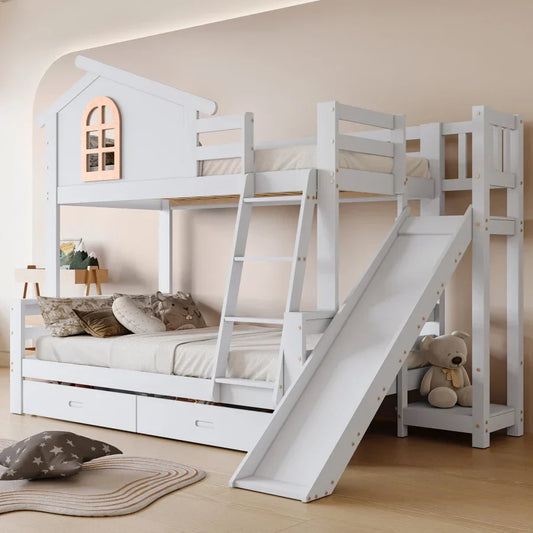 Lit Superposé Escalier 4 Marches - Fenêtres Design Bois Massif Blanc 90x200 S3703e6c50f4047ca993afdfa871f119a8
