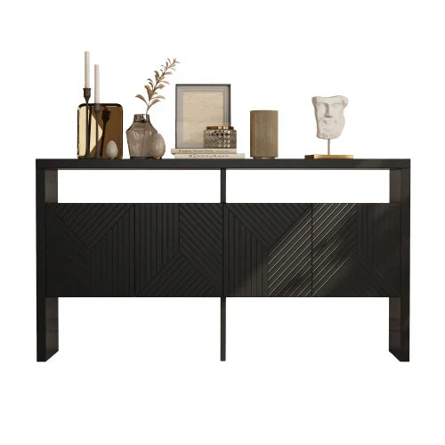 Buffet design moderne 140cm - 2 Compartiments Ouverts 4 Portes Noir ou blanc 