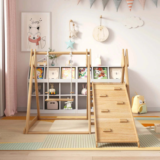 Aire de Jeux Enfant Bois 3-en-1 - Toboggan Balançoire Échelle Intérieur Sécurisé S386da9f253e440b7bca9c2f0fbb1e69dV