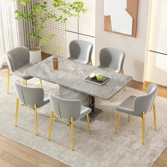 Set Salle à Manger 5 Pièces - Table Extensible + 4 Chaises Velours 