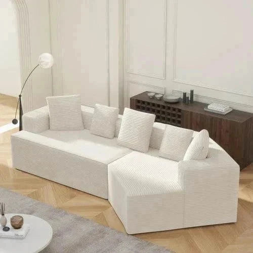 Modern L-shape Canapé Modulaire Cloud sofa in cream velour, minimalist sectional for living room