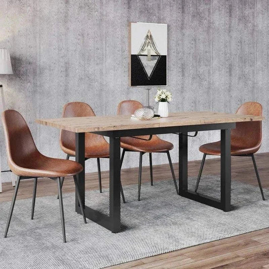 Modern industrial extendable dining table 140-180cm with metal legs and wooden top in stylish dining room setting