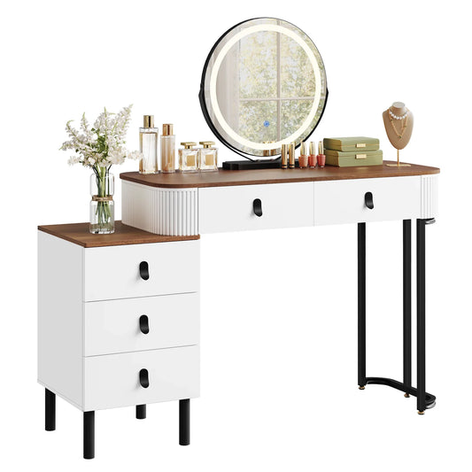 Coiffeuse et miroir LED 100x40x125cm Miroir Ø45cm - Rangements S48e6349f37ba4d47a1b1f453153a5e50K