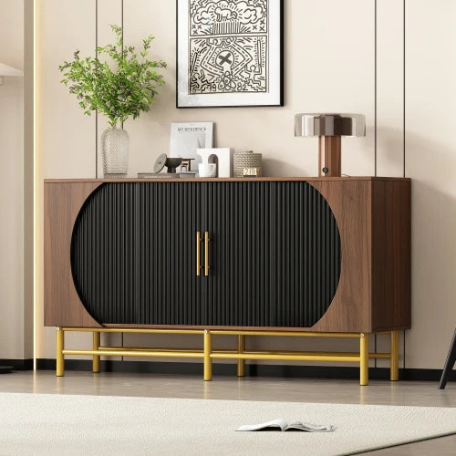 Buffet Noyer 4 Portes - Rayures Verticales Étagères Ajustables S4e686693b3e542b6b51922d1c7bc5aa6p