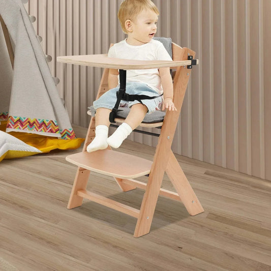 Wooden High Chair for Stairs | Removable Tray | 3-Point Safety Belt | Solid Beech