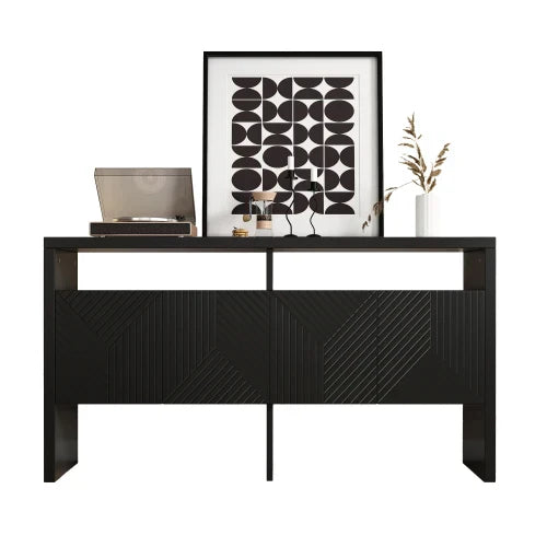 Buffet design moderne 140cm - 2 Compartiments Ouverts 4 Portes Noir ou blanc 