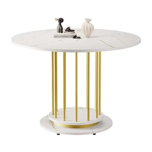 Table Ronde Design 110cm - Plateau Marbre Pieds Dorés 2-4 Personnes S59f118dfdb0f4bd9bd8e3f784c3c3bfba