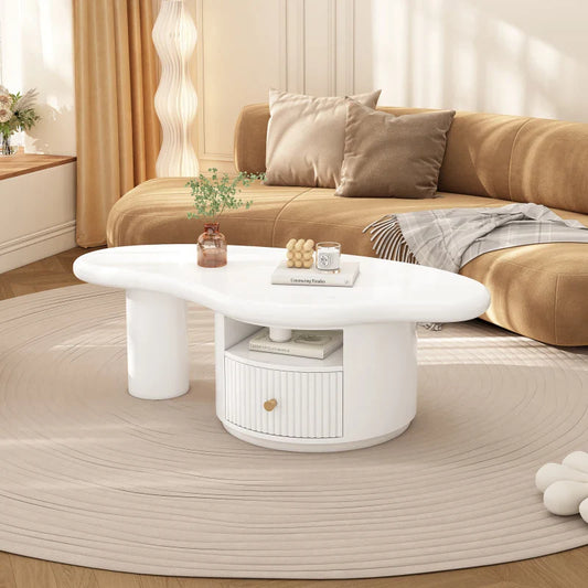 Table Basse blanche Nuage avec Tiroir - Design - Blanc Laqué S62fd85892afe459dae23fd97ebdda971D