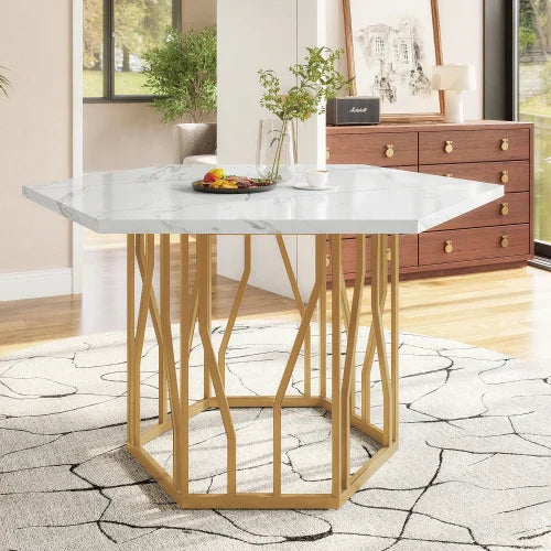 Table Hexagonale Marbre blanc&or - Design Moderne Salle à Manger S65308acd872846c59fff1e378ffd14f0W