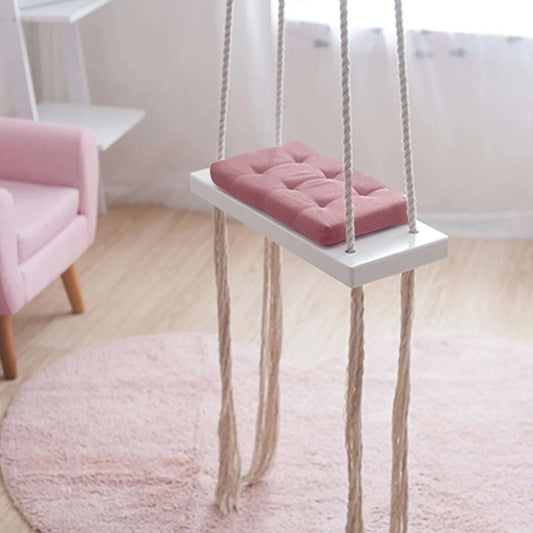 Children's Wooden Rope Swing | Foam Cushion | Indoor/Outdoor | Hanging Play