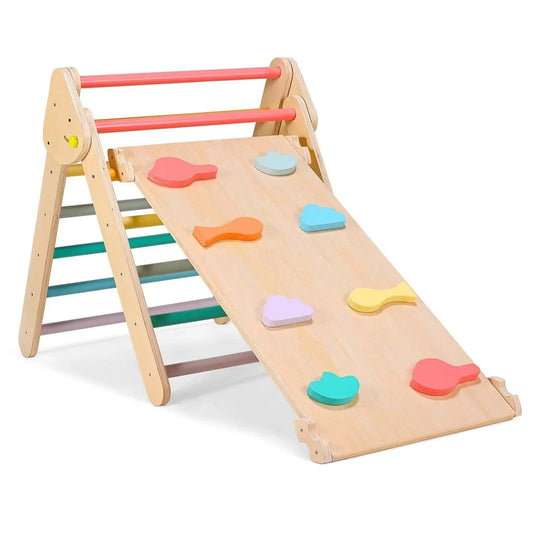 Wooden Montessori Climbing Triangle - Foldable 2-Sided Slide 60kg