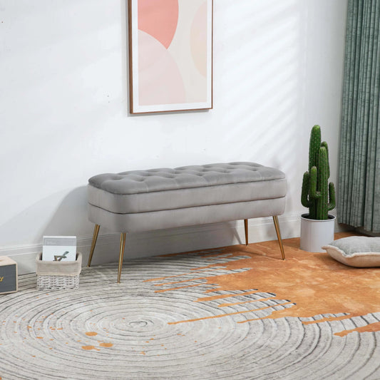 Velvet Bedside Bench with Storage - Gold Storage Footstool 104cm