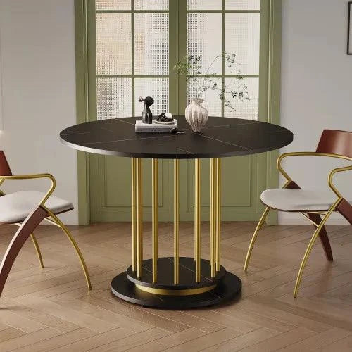 Table Ronde Design 110cm - Plateau Marbre Pieds Dorés 2-4 Personnes S6a5bce20cdcc42a3b9921a9a2ec93408C