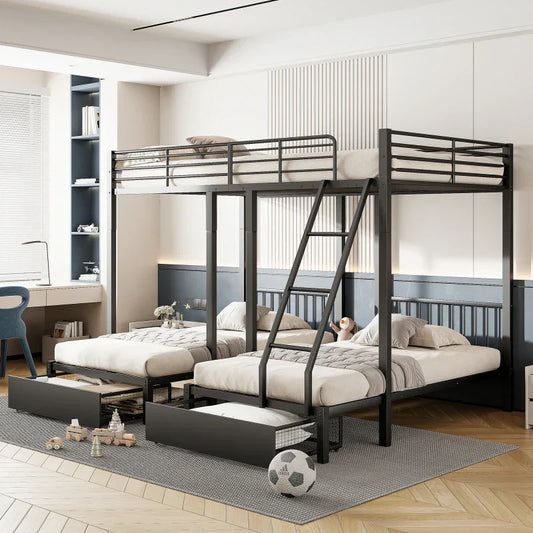 Lit Triple Superposé Convertible - Tiroirs Métal Blanc/Noir 140x200 + 2x90x200 S6f32157ff32440a290cf16c702fbf297M