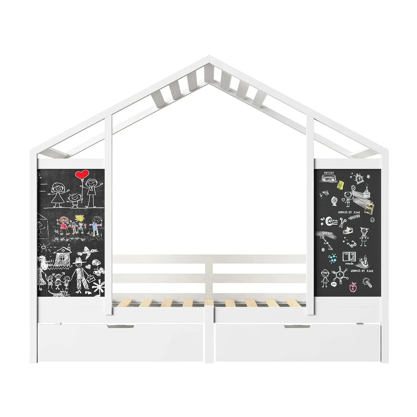 Lit Cabane Enfant Rangement | Tiroirs + Tableau Noir | Mobilier Sécurisé | Design Maison