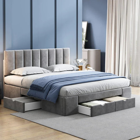 Lit rembourré en velours de 160 x 200 cm S7cf45abb26134296b0db9ec466d9b8f2j