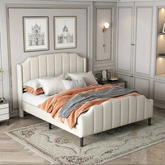 Lit double en cuir 140x200 cm, équipé d'un éclairage LED 