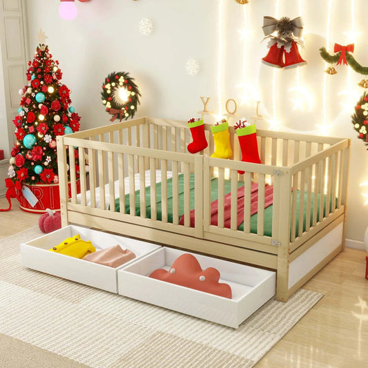 Children's bed 90x200 with storage drawers and removable barrier