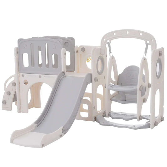 7-in-1 Complete Playground - Slide, Basketball Hoop, Climbing Frame for Kids