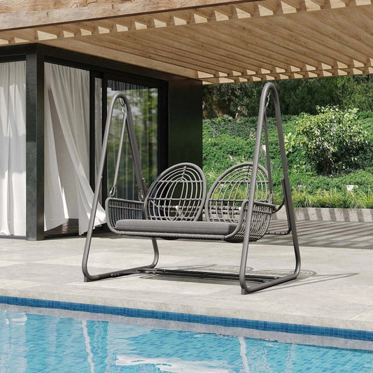 Balançoire Jardin 2 Places Hollywood - Siège Suspendu Rotin PE avec Coussins Confort