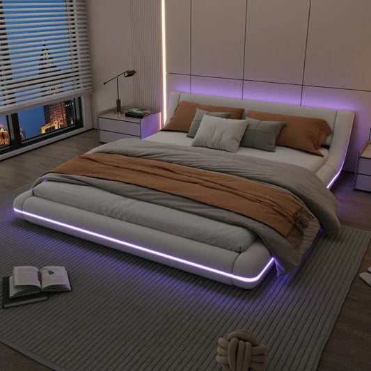 Lit Plateforme LED 140x200 - Éclairage Ambiance Télécommande 24 Boutons Blanc Sba19e9570b914942ac495a1c7b041d53W