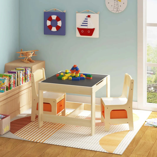 Wooden Children's Table + 2 Chairs | Preschool Set | Creative Activities | Boys Girls