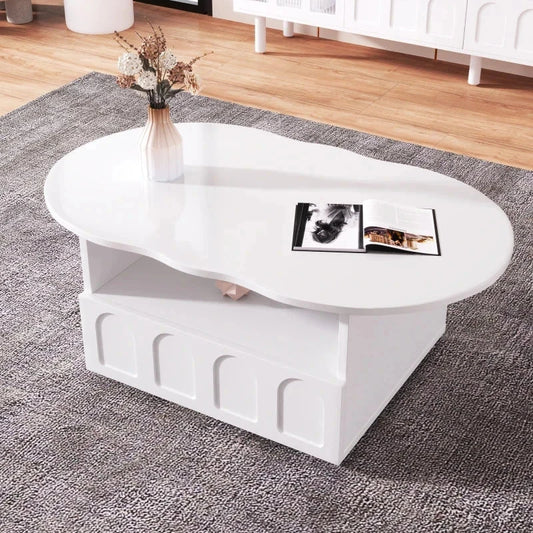 Table basse forme nuage unique avec tiroirs intégrés et compartiments rangement ouverts. Design artistique moderne Sccc493d84d64412d8ff10c3374c72c7a8