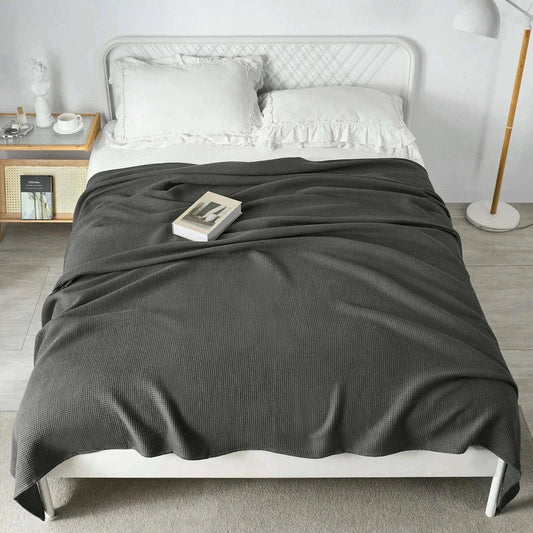 100% Waffle Cotton Bedspread - Lightweight Sofa Bedroom Blanket