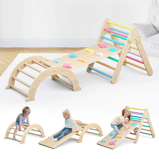 Pikler 5-in-1 Rainbow Triangle | Ramp + Arch | Foldable | Montessori Motor Skills Wood