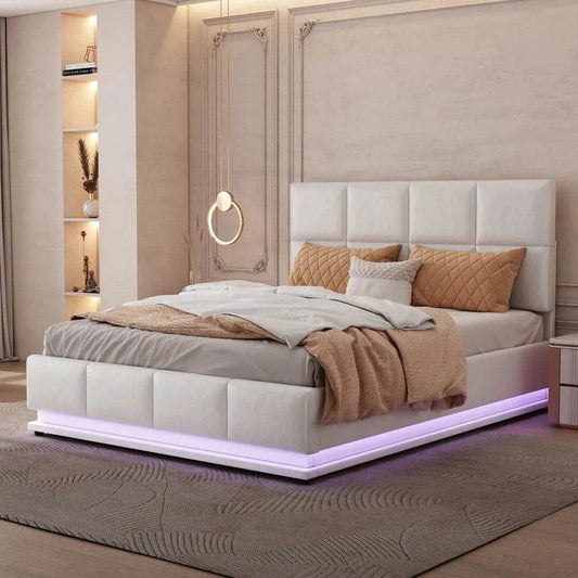 Lit double en cuir 140x200 cm, équipé d'un éclairage LED Sd24000d0c7d542d0906f48dcf0bf5ec9R