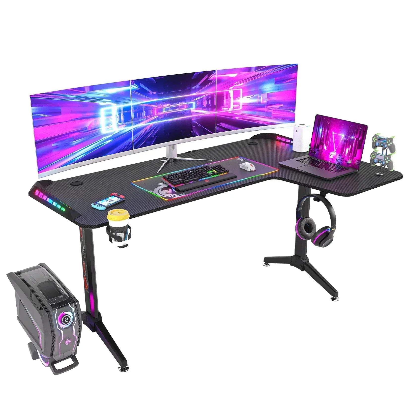 Bureau Gaming XXL Forme L 160x100x75cm RGB LED - Support 3 Écrans 24 Sd5445c596b3748d79aeeec7253e7010f7