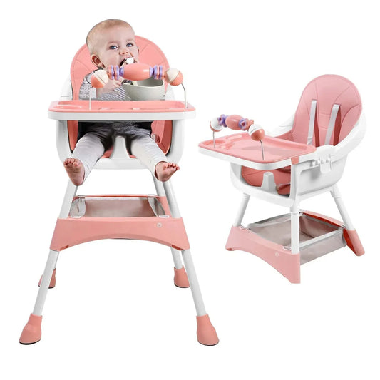 Convertible Portable Baby High Chair | Double Tray + Toy Holder | Safe Mealtime