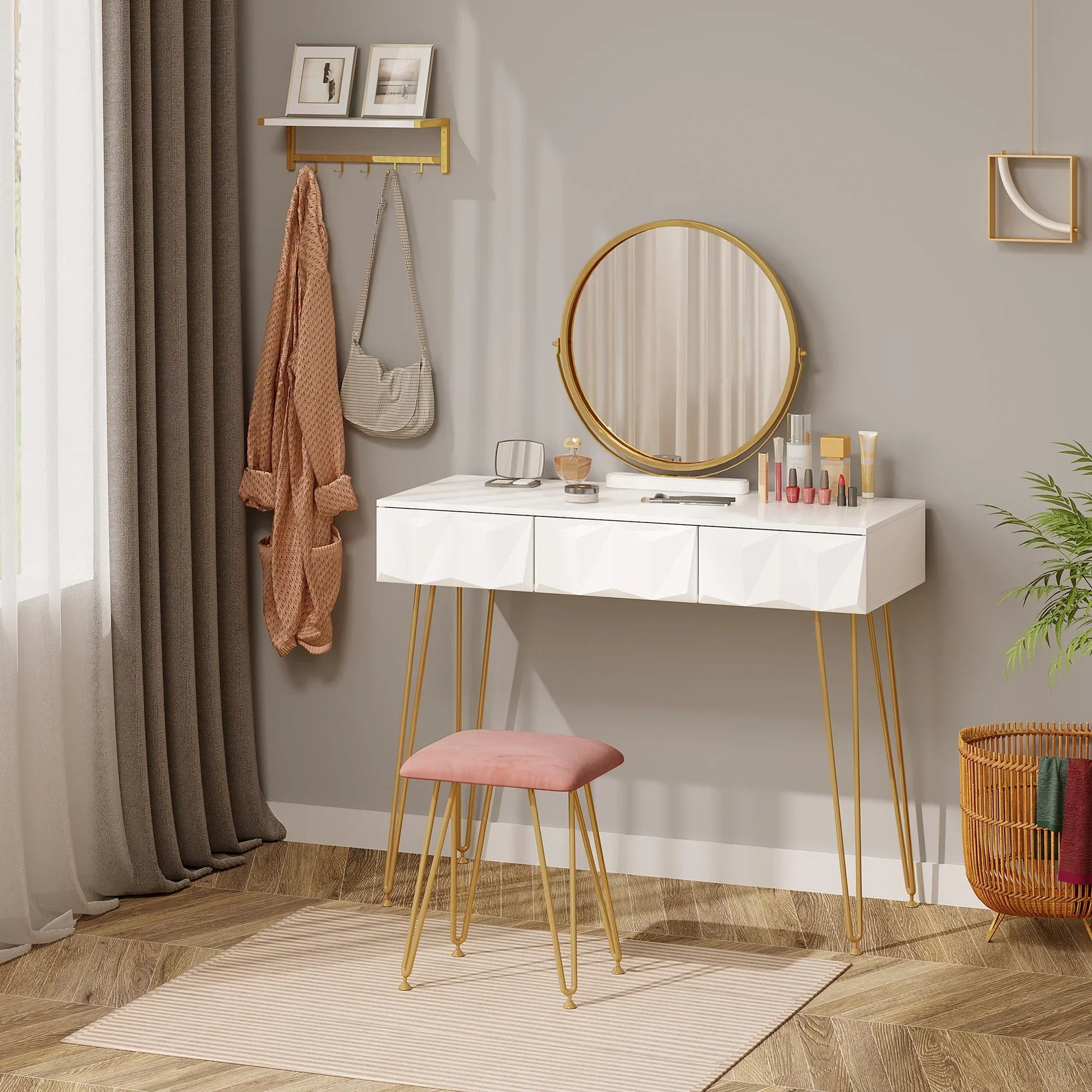 Table de Maquillage coiffeuse Or & Blanc Sf432ccf94a9745648a9b3e3090cf86e2Z