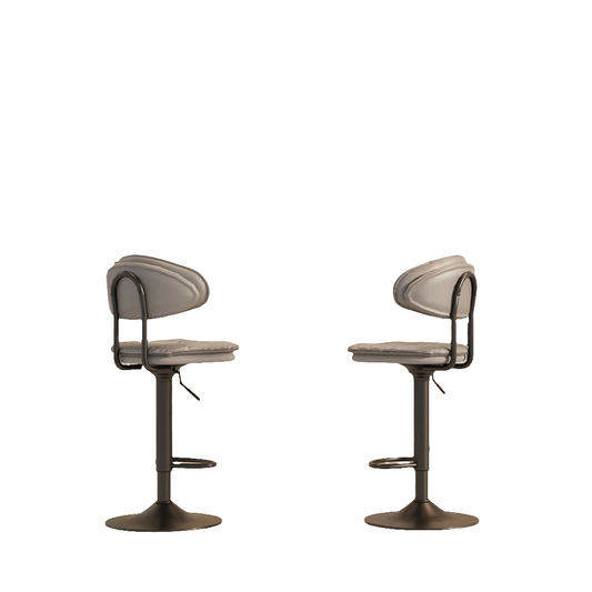 Adjustable Bar Stools ×2 40x113cm Swivel - Grey Leather Height 53-76cm
